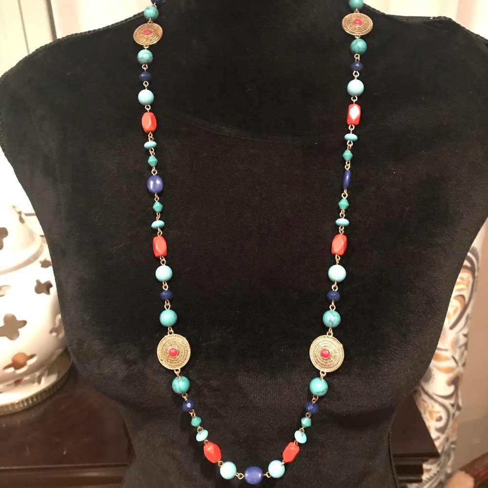 34” Necklace Turquoise and coral